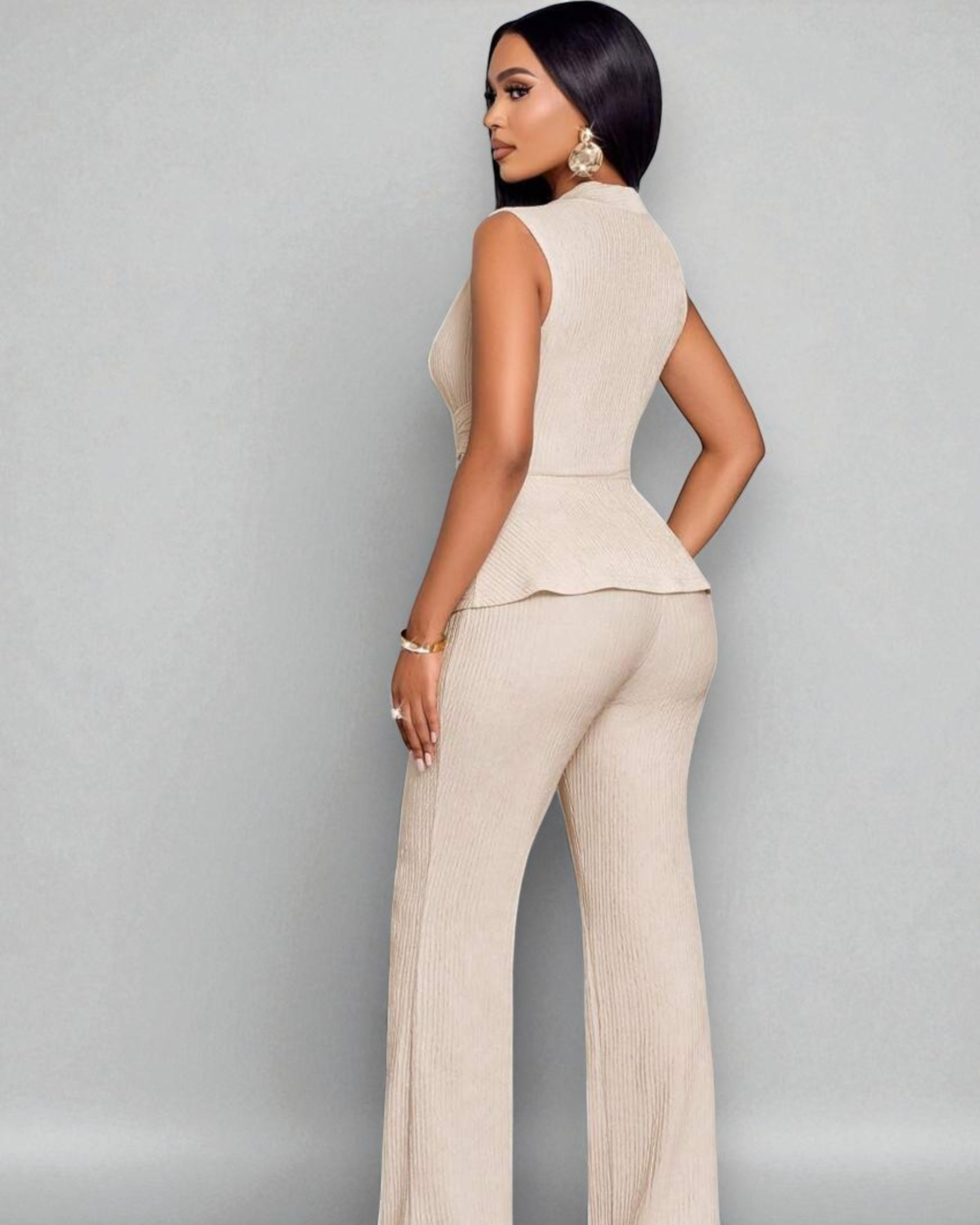 Liora™ | Apricot V-Neck Wide-Leg Set