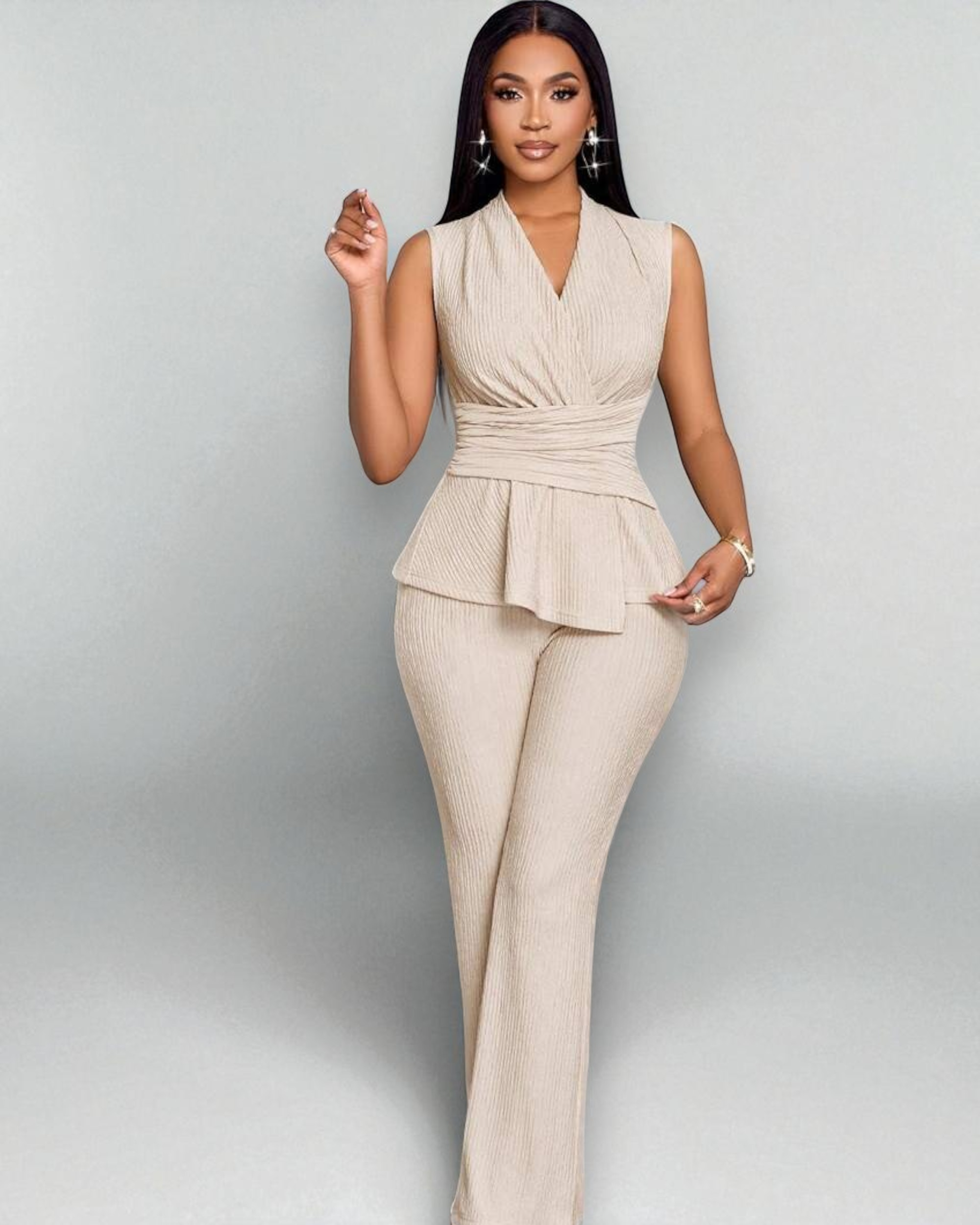 Liora™ | Apricot V-Neck Wide-Leg Set